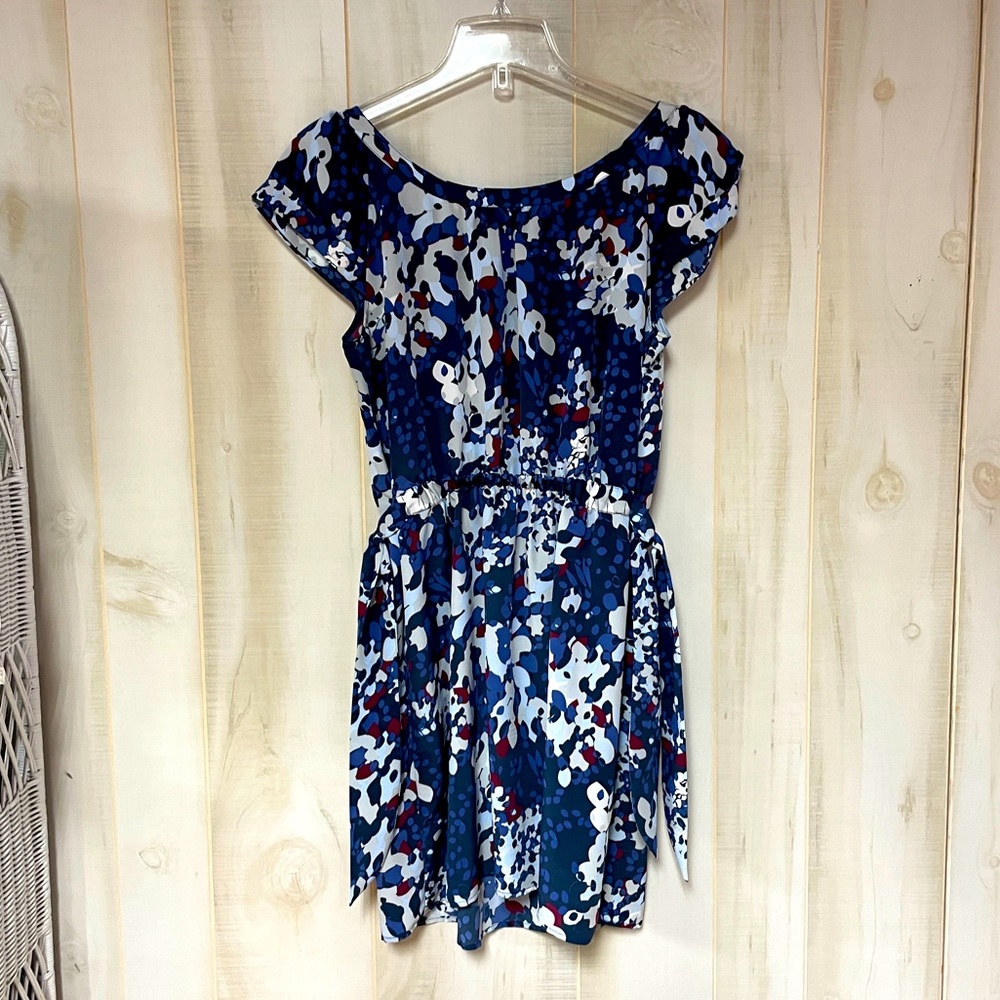 Banana Republic Blue Red Gray Scoop Neck Short Sleeve Dress Sz 6 - Picture 2 of 5